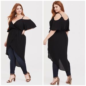 Torrid hi-lo cold shoulder georgette top